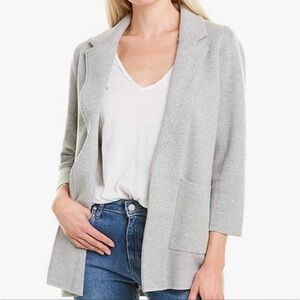 NWOT TALBOTS Sophie Cozy Knit Grey Collared Patch Pocket Sweater Jacket Cardigan